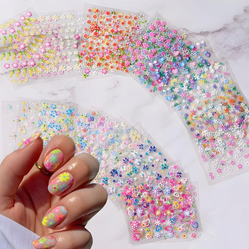 SPLOCUDU Colorful Cute Daisy, Floral, Heart, Flower Nail Art Stickers Decals, 3D Self Adhesive Supplies, Design Decoration Accessories for Women and Girls, 30 Sheets - Image 1
